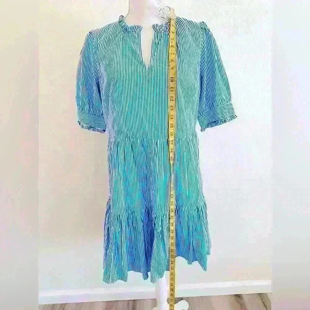 J. Crew Stripe Ruffleneck Tiered Popover Dress Size Medium Petite
